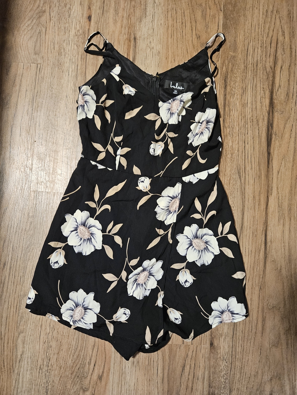 Lulu's Black Floral One-Piece Romper with Cream Blooms